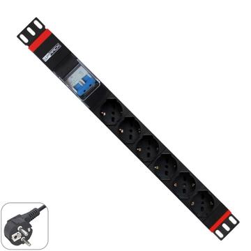 WP Multiple Socket for rack 19"– 6 Italian/Schuko sockets with 2P circuit braker 1A/60A, 1 unit - Sc