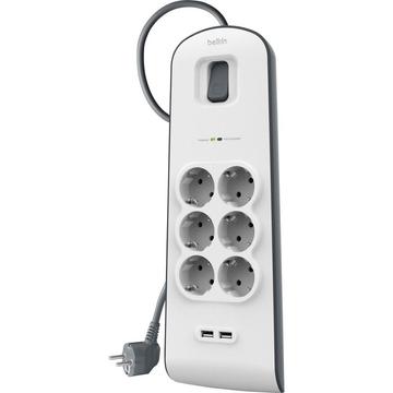 Belkin túlfeszültség védő 6 outlets/2xUSB2.0 2.4A/650J shared 2m USB