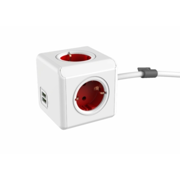 Allocacoc PowerCube Extended USB hálózati elosztó 4DIN 1,5m boston red