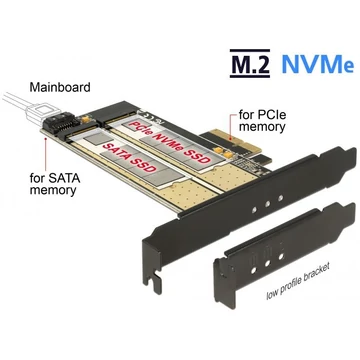 DeLock PCI Express x4 Card > 1x internal M.2 Key B + 1x internal NVMe M.2 Key M Low Profile Form Fac