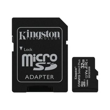 Kingston 32GB microSDHC Canvas Select Plus Class 10 100R A1 C10 Card + adapterrel Kingston 32GB microSDHC Canvas Select Plus Class 10 100R A1 C10 Card + adapterrel