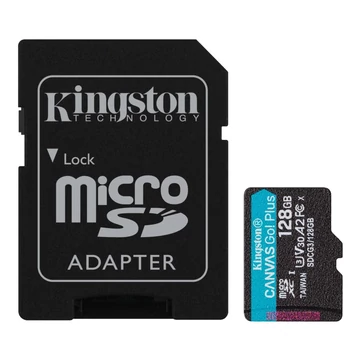 Kingston 128GB microSDXC Canvas Go! Plus Class 10 170R A2 U3 V30 Card + adapterrel