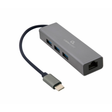 Gembird USB-C Gigabit network adapter with 3-port USB 3.1 hub szürke