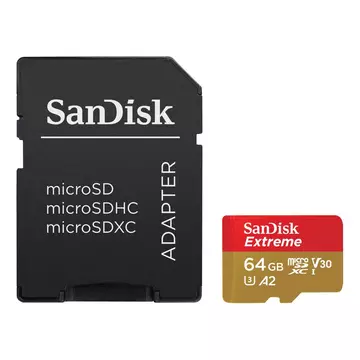 Sandisk 64GB microSDXC Class 10 U3 V30 A2 Extreme + adapterrel