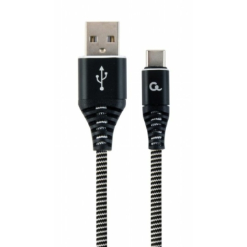 Gembird CC-USB2B-AMCM-2M-BW Premium cotton braided Type-C USB charging and data cable 2m Black/White