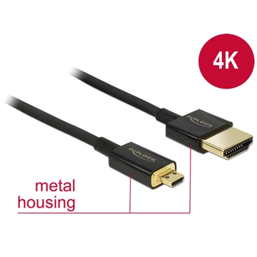 DeLock Cable High Speed HDMI Ethernet - HDMI-A male> HDMI Micro-D dugó 3D 4K 1,5 m Slim High Quali DeLock Cable High Speed HDMI Ethernet - HDMI-A male> HDMI Micro-D dugó 3D 4K 1,5 m Slim High Quali