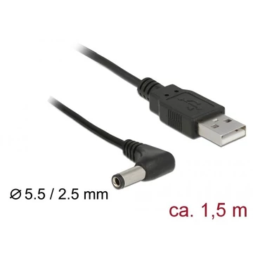 DeLock USB Power Cable to DC 5.5 x 2.5 mm male 90° 1,5m Black