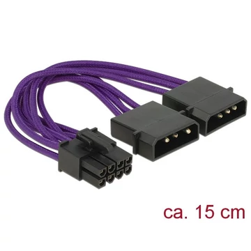 DeLock Power Cable PCI Express 8 pin male > 2 x 4 pin male textile shielding Purple