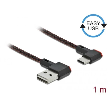 DeLock EASY-USB 2.0 Cable Type-A male to USB Type-C male angled left/right 1m Black DeLock EASY-USB 2.0 Cable Type-A male to USB Type-C male angled left/right 1m Black