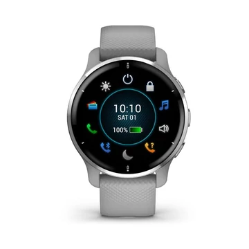 Garmin Venu 2 Plus Silver Stainless Steel Bezel With Powder Grey Case And Silicone Band Garmin Venu 2 Plus Silver Stainless Steel Bezel With Powder Grey Case And Silicone Band