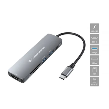 Conceptronic DONN11G 6in1 USB3.2 Gen 1 Docking Station Grey