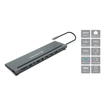 Conceptronic DONN17G 12-in-1 USB 3.2 Gen 1 Docking Station Grey
