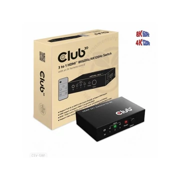 Club3D 3 to 1 HDMI 8K60Hz/4K120Hz switch fekete