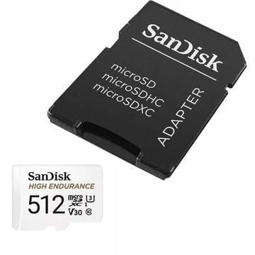 Sandisk 512GB microSDXC High Endurance Class 10 CL10 U3 V30 + adapterrel Sandisk 512GB microSDXC High Endurance Class 10 CL10 U3 V30 + adapterrel