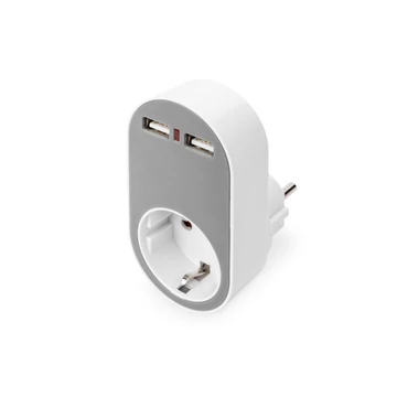 Digitus DA-70617 Univerzális USB fali töltő 2 db USB-A aljzattal és beépített aljzattal
