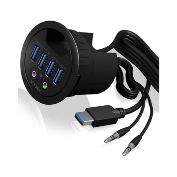 Raidsonic IcyBox IB-HUB1403A 4-port asztali hub USB Type-A interfésszel és fekete audio be-/kimenettel
