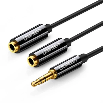 UGREEN AV123 AUX audio elosztó 3,5 mm-es jack kábel 25 cm fekete (20816) UGREEN AV123 AUX audio elosztó 3,5 mm-es jack kábel 25 cm fekete (20816)