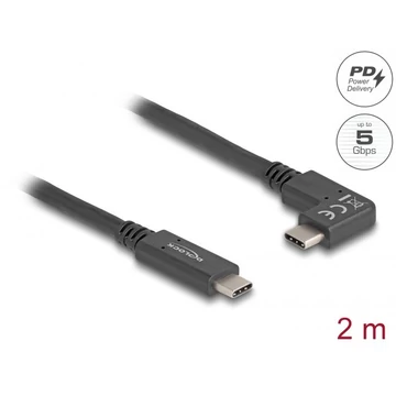 Delock USB 5 Gbps kábel USB Type-C apa USB Type-C apa, ívelt bal / jobb, 2 m 4K PD 60 W E-Marker Delock USB 5 Gbps kábel USB Type-C apa USB Type-C apa, ívelt bal / jobb, 2 m 4K PD 60 W E-Marker
