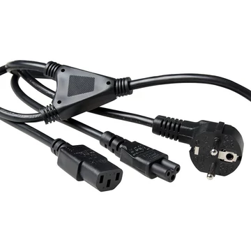ACT Powercord split cable mains connector CEE7/7 male (angled) - 1 x C13 + 1 x C5 1,8m Black