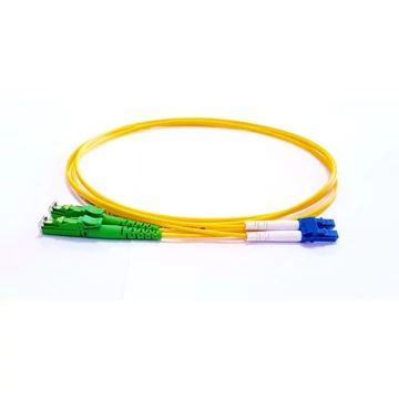 ACT LSZH Singlemode 9/125 OS2 fiber cable duplex with E2000/APC and LC/UPC connectors 0,5m Yellow ACT LSZH Singlemode 9/125 OS2 fiber cable duplex with E2000/APC and LC/UPC connectors 0,5m Yellow