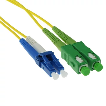 ACT LSZH Singlemode 9/125 OS2 fiber patch cable duplex with SC/APC and LC/UPC connectors 1,5m Yellow ACT LSZH Singlemode 9/125 OS2 fiber patch cable duplex with SC/APC and LC/UPC connectors 1,5m Yellow