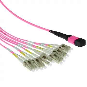 ACT Multimode 50/125 OM4 fanout cable 1 X MTP female - 6 X LC duplex 12 fibers 5m Pink ACT Multimode 50/125 OM4 fanout cable 1 X MTP female - 6 X LC duplex 12 fibers 5m Pink