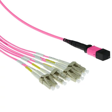 ACT Multimode 50/125 OM4 fanout patchcable 1 X MTP female - 4 X LC duplex 8 fibers 5m Pink ACT Multimode 50/125 OM4 fanout patchcable 1 X MTP female - 4 X LC duplex 8 fibers 5m Pink