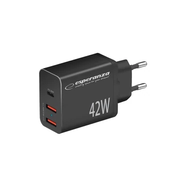 Esperanza EZC106K Quick Power Charger 42W USB-C PD 30W / 2xUSB-A 12W Black Esperanza EZC106K Quick Power Charger 42W USB-C PD 30W / 2xUSB-A 12W Black