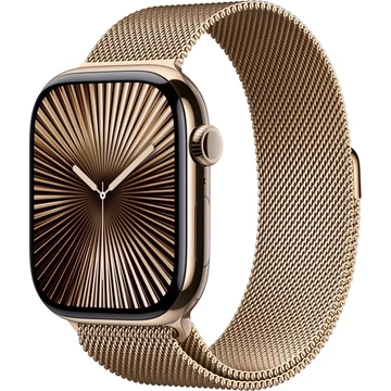 Apple Watch S10 Cellular 42mm Gold Titanium Case with Gold Milanese Loop Apple Watch S10 Cellular 42mm Gold Titanium Case with Gold Milanese Loop