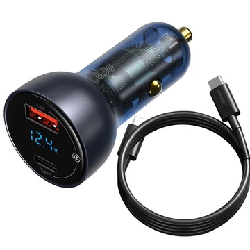 Baseus USB/USB-C 65W 5A SCP QC 4.0 + PD 3.0 LCD + Type-C Cable Car Charger Grey Baseus USB/USB-C 65W 5A SCP QC 4.0 + PD 3.0 LCD + Type-C Cable Car Charger Grey