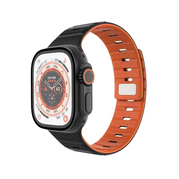 FIXED mágneses szilikon óraszíj Apple Watch 42/44/45/46/49mm-hez, fekete