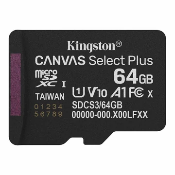 Kingston 64GB microSDXC Canvas Select Plus Gen3 Class 10 UHS-1 A1 V10 adapter nélkül