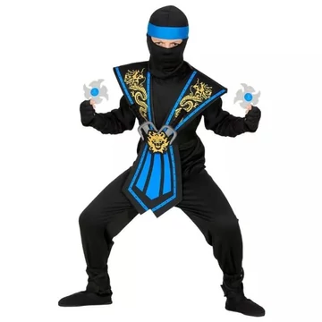 Widmann - kék harcos Ninja jelmez fegyverekkel 128cm (38656)