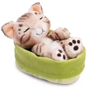 Nici Green - Szunyókáló bengáli plüss cica kosárban - 15 cm