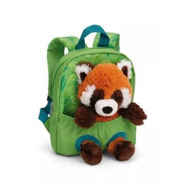 NICI - Hátizsák vörös panda plüssfigurával, zöld - 21 x 26 cm