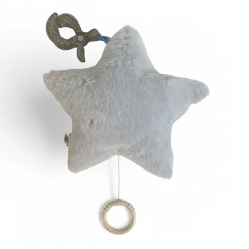 Zenélõ bébi játék, plüss csillag, csörgõ,+ akasztó, 26 cm