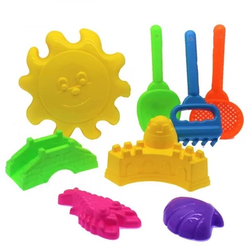 Homokozó klt., eszköz 3 db, 5 forma, bástya forma, napocska, 15 cm hálós