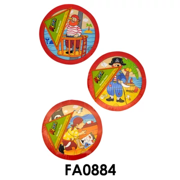 Fa puzzle, kalózos, 3-féle, kerek, 15 cm