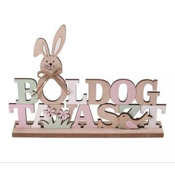 Fa dekoráció „Boldog tavaszt" felirattal és nyuszi formával - 28 x 18 cm