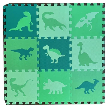 Puzzle szõnyeg, EVA, padlóborítás, Dínós, 9 lap, 30x30 cm, PVC