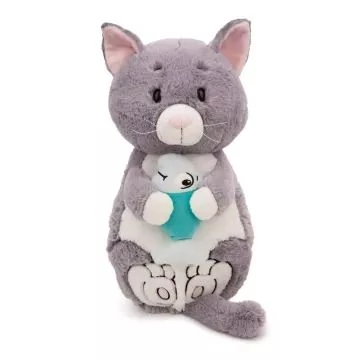 Nici: Szürke plüss cica és hal - 40 x 20 cm