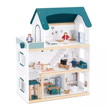 Tooky Toy: Kétemeletes babaház figurákkal, fa