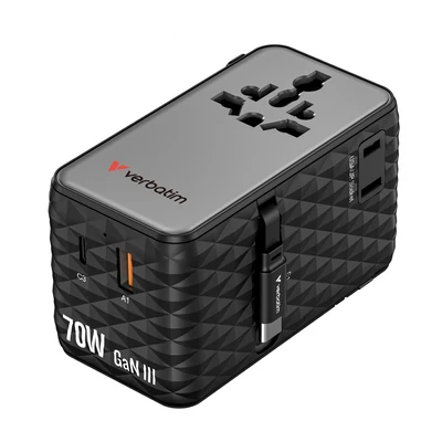 Verbatim GyorsTöltő 70W GaN Utazóadapter beépített USB-C kábelekkel