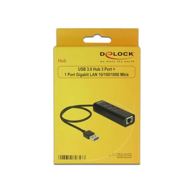 Kép 2/2 - DeLock USB 3.0 Hub 3 Port + 1 Port Gigabit LAN 10/100/1000 Mbps