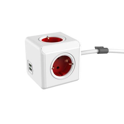Allocacoc PowerCube Extended USB hálózati elosztó 4DIN 1,5m boston red