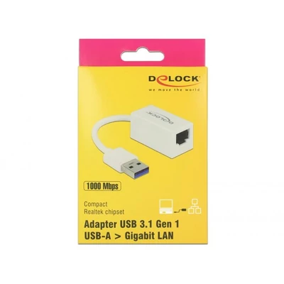 Kép 3/3 - DeLock SuperSpeed USB3.2 Type-A male > Gigabit LAN 10/100/1000 Mbps compact adapter fehér