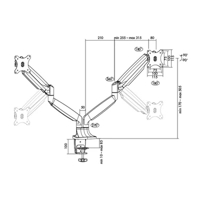 Kép 2/6 - Logilink BP0043 Dual Alumium Monitor Desk Mount Tilt Silver