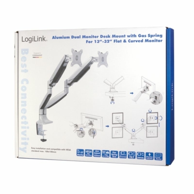 Kép 6/6 - Logilink BP0043 Dual Alumium Monitor Desk Mount Tilt Silver