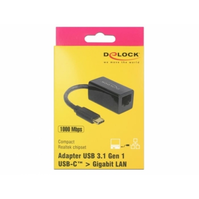 Kép 3/3 - DeLock SuperSpeed USB (USB 3.1 Gen 1) with USB Type-C™ male > Gigabit LAN 10/100/1000 Mbps compact fekete