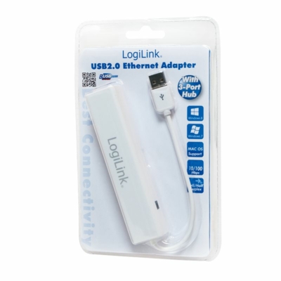 Kép 2/3 - Logilink UA0174A USB 2.0 to Fast ethernet adapter with 3-Port USB Hub fehér